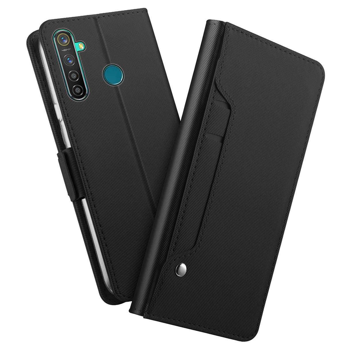 

For Oppo Realme 5 Pro Case Leather Wallet Case Flip Stand Cover with Mirror and Card Slots for Oppo Realme 5 Case Shockproof