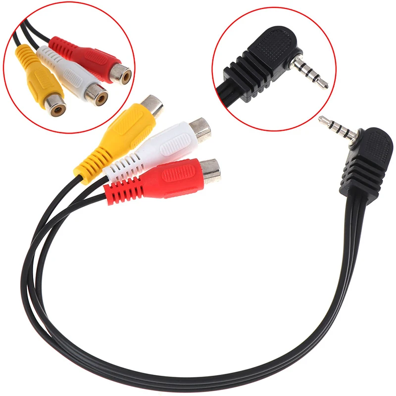 

High Quality 3.5mm AV Angled Plug to 3 RCA Female Jack Audio Video Adapter