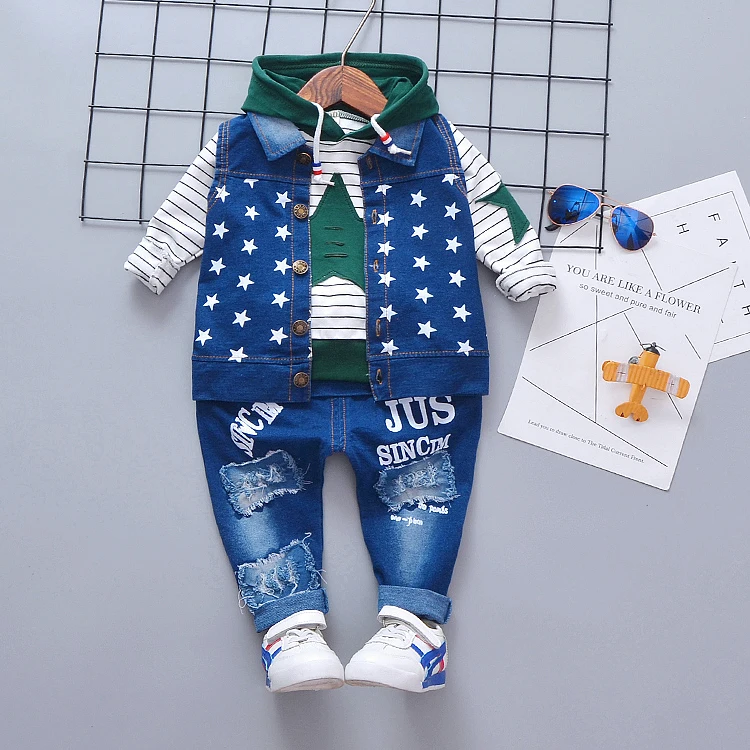 

High quality baby boy girl clothing spring autumn new active fashion kid suit children clothes vest+T-shirt+pant clothing set