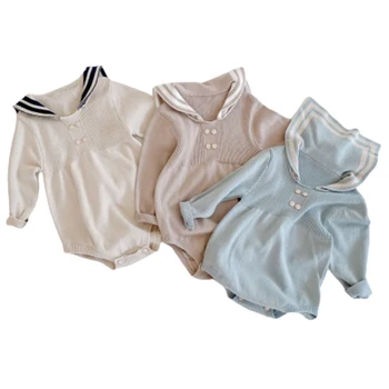 

Fashion Girls knitting Romper 2020 Spring New Baby Girls Jumpsuit 0-3 Years Baby Girl Sailor Collar Cotton New-born Baby Clothes