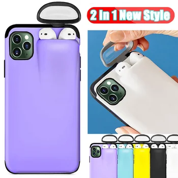 

10Pcs With Earphone Storage Box Cell Phone 2 in 1 Case For Airpods Pro 1/2 iphone SE 2020 11 Pro Max XS XR Max X 8 7 6 6S Plus