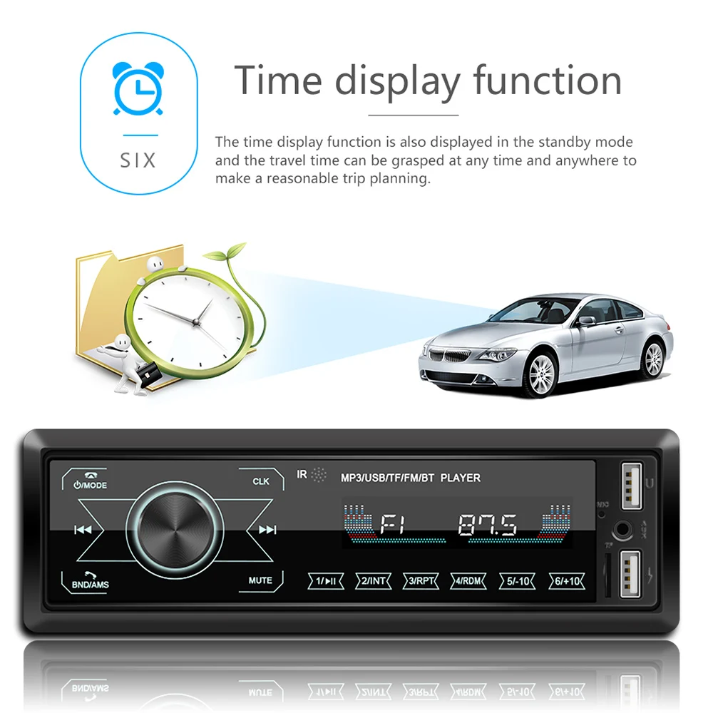 Автомобильный Радио стерео MP3 плеер цифровой Bluetooth 60Wx4 FM Аудио Музыка USB/SD с в тире AUX вход Автомобильный Радио стерео MP3 плеер цифровой Bluetooth 60Wx4 FM Аудио Музыка USB/SD с в тире AUX вход