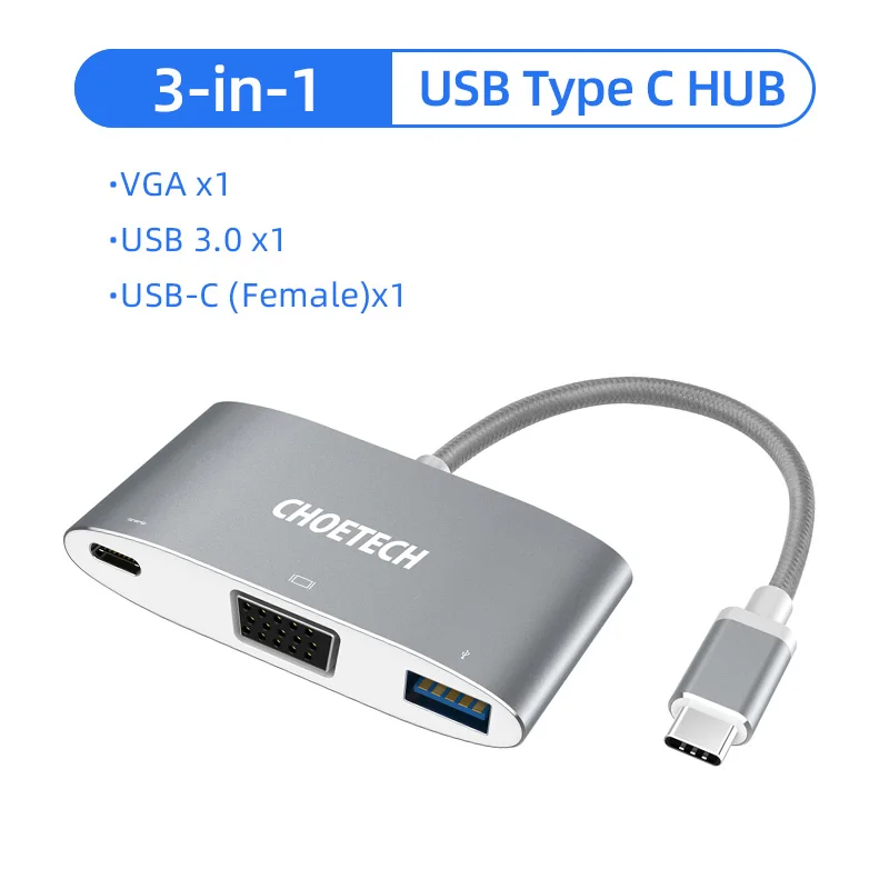 CHOETECH usb-хаб C концентратор для нескольких USB 3,0 HDMI RJ45 адаптер SD ридер для MacBook Pro USB-C type C 3,0 разветвитель 2 порта USB C концентратор - Цвет: 3 in 1 USB C Hub