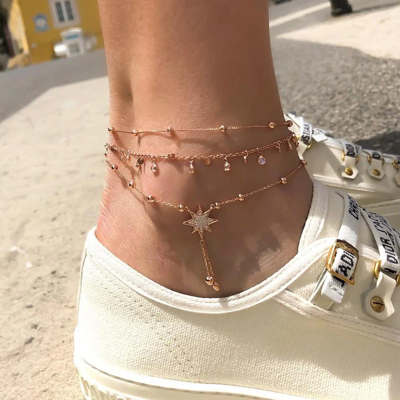 EN Fashion Star Anklets For Women Multilayes Crystal Anklet Bracelet Set 2020 Women Anklets Foot Chain Beach Jewelry Gift EN Fashion Star Anklets For Women Multilayes Crystal Anklet Bracelet Set 2020 Women Anklets Foot Chain Beach Jewelry Gift
