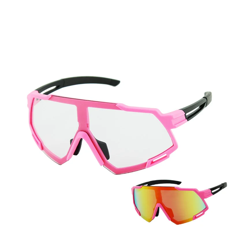 Hot new 10 seconds fast photochromic glasses bicycle riding glasses mountain bike road cycling glasses - Цвет: pink