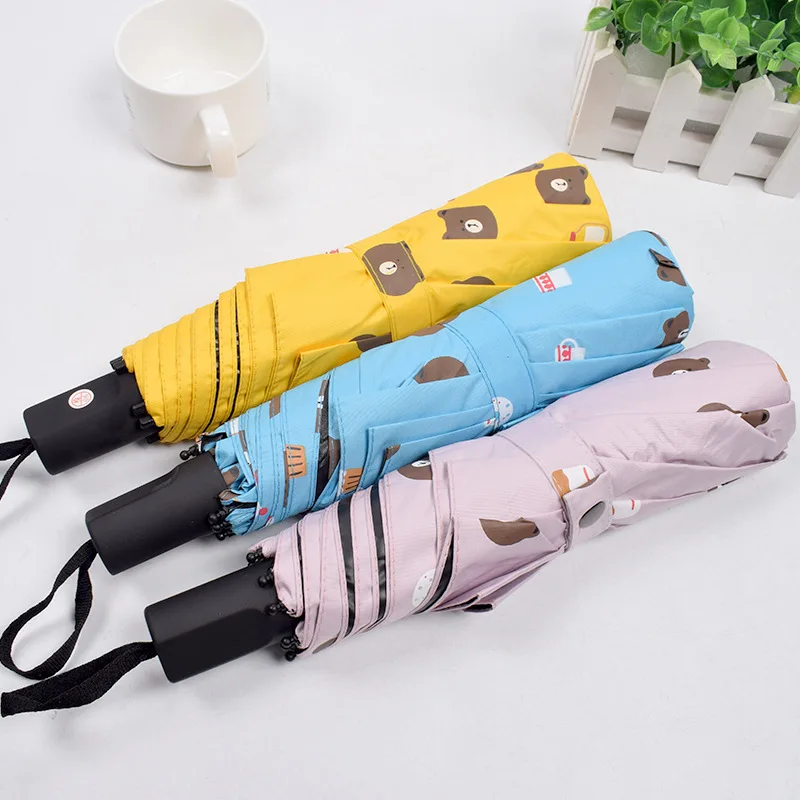 

Creative Mini Cartoon Parasol Sun-resistant Three Folding Umbrella Vinyl Parasol Rain Or Shine Dual Purpose Customizable Logo