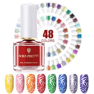 Лак для ногтей BORN PRETTY, 7 мл, 48 цветов, стемпинг ногтей покрытие, латексный, черный, белый, цветной штамп лак