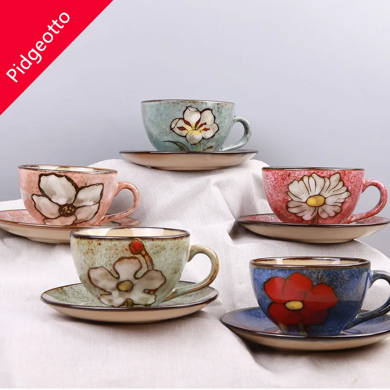 Ceramic Coffee Cup Japan And South Korea European-style Retro Personality Hand-painted Cup Saucer Couple English Afternoon Tea