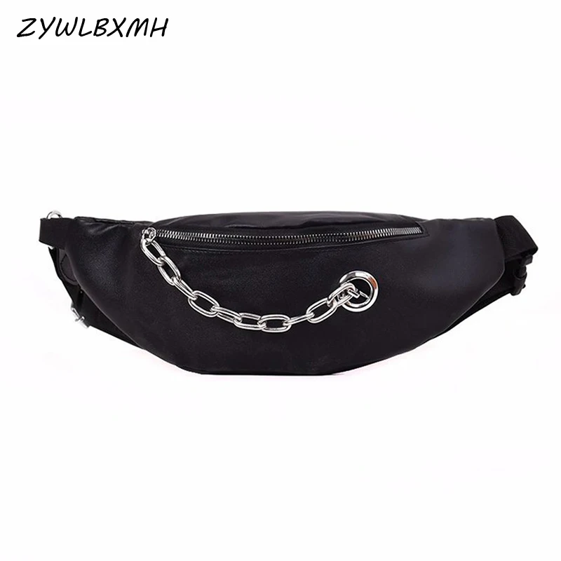 

ZYWLBXMH Women's Bag Solid Color Waist Packs Chain Waist Bag Fashion Belt Bag Waterproof PU Leather Fanny Pack Zipper Chest Bag