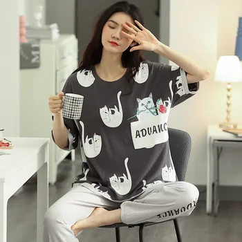 

Pajamas Women'S Summer Short-Sleeved Trousers Pure Cotton Korean-Style Cartoon Cute Thin Japanese-Style Homewear Set
