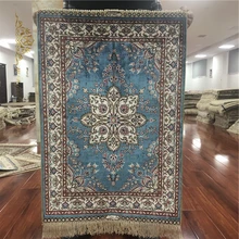 Маленький шелковый ковер ручной работы живописный синий ковер ручной работы