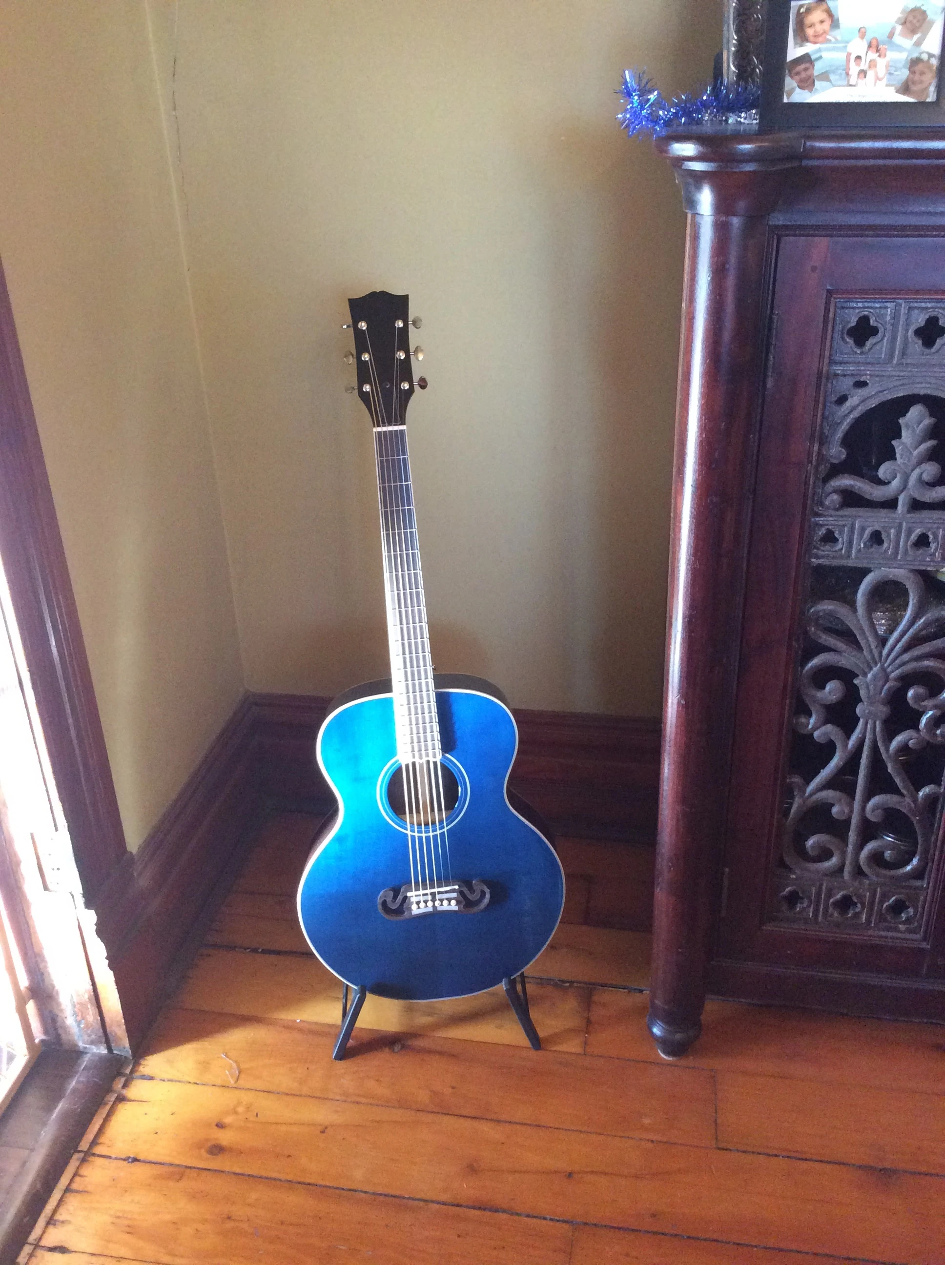 Guitarra acústica de madera maciza, 38 pulgadas, color azul, calidad Envío -