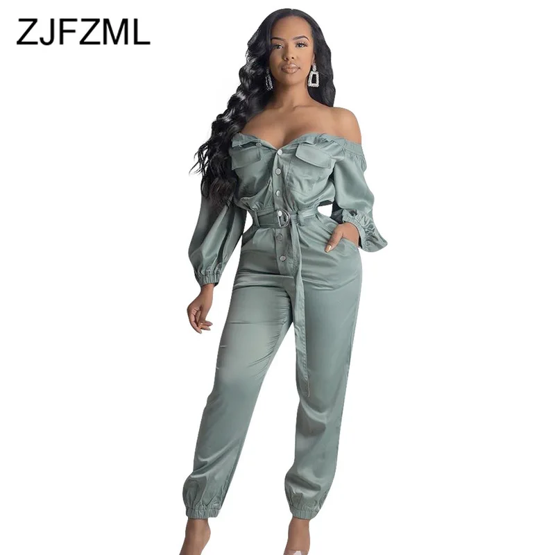 

Off The Shoulder Buttons Plus Size Rompers Womens Jumpsuit Open Back Empire Belted Causal Overall Plus Size One Piece Bodysuit