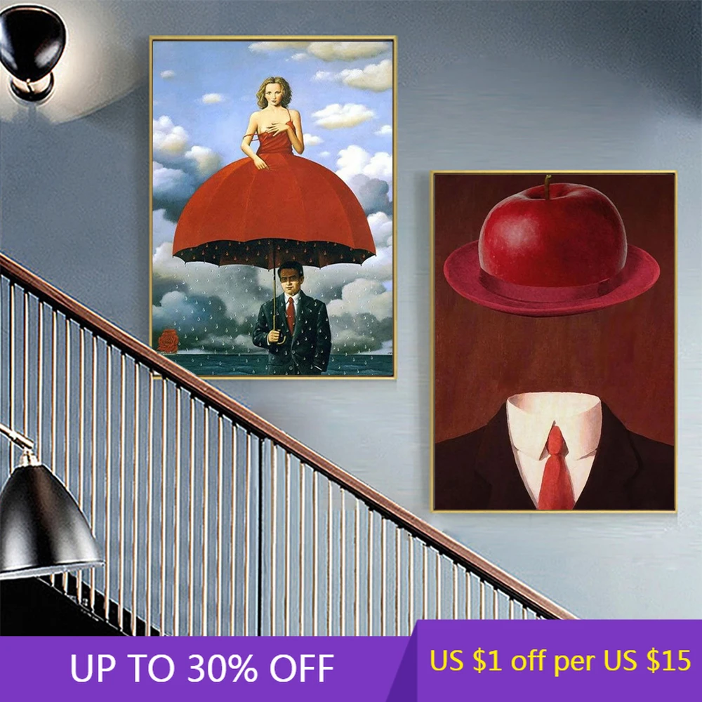 Carteles de paraguas y sombreros impresos, Retro rojo de pared, imagen artística para decoración única de sala estar|Pintura y caligrafía| - AliExpress