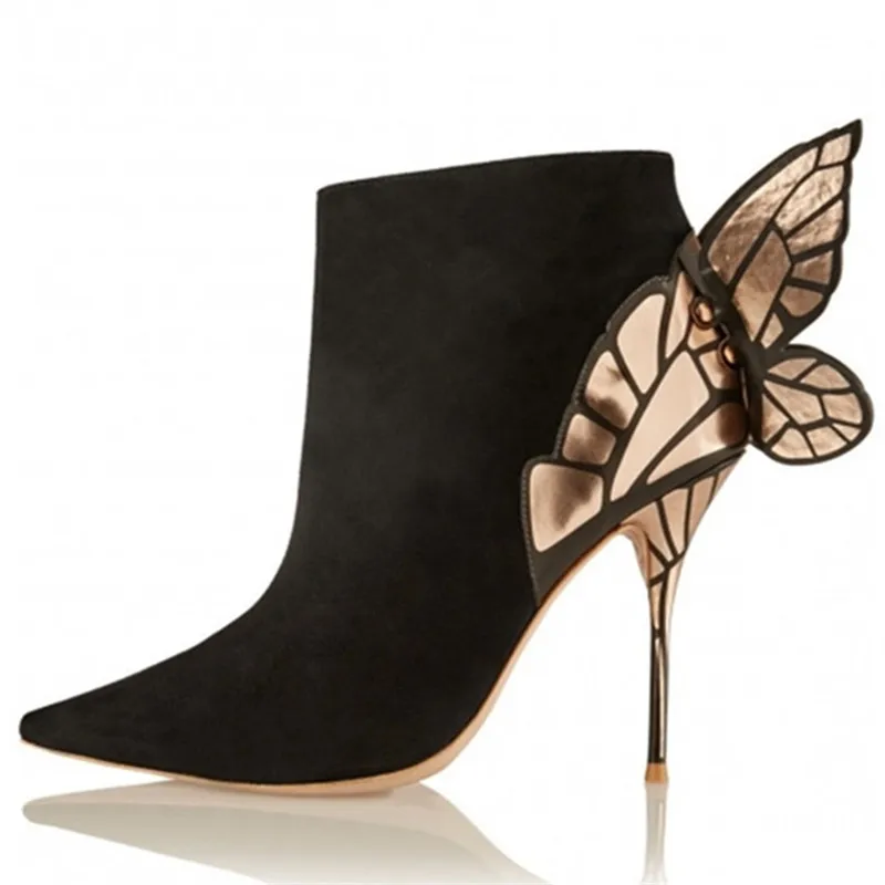 Stivaletti Da Donna Con Design A Farfalla Con Punta A Punta Tacchi Alti Sexy In Pelle Scamosciata Botas Mujer Scarpe Da San Valentino Décolleté Elegan