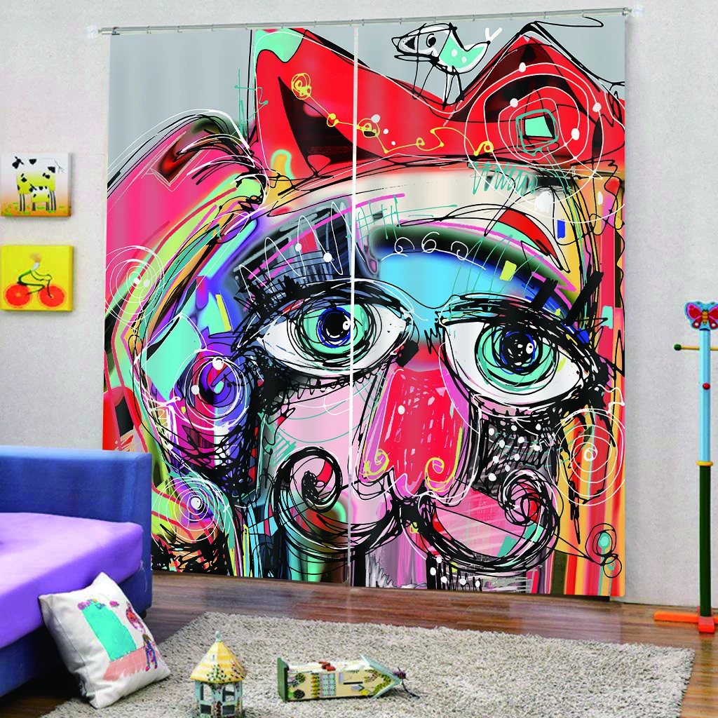 European And American Style Photo Curtain Creative Graffiti Design Curtains For Boy And Girls Window Kitchen Curtain Curtains Aliexpress
