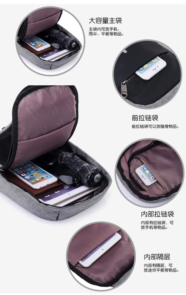 Противоугонная нагрудная сумка USB зарядка через плечо сумка женская сумочка маленький рюкзак