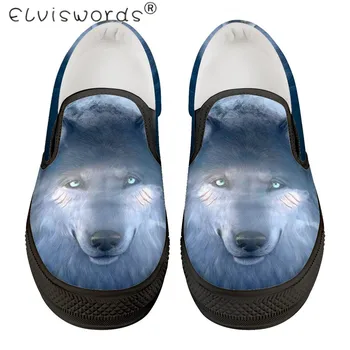 

ElVISWORDS Cool Wolf Art Printting Men Casual Shoes Spring Autumn Trendy Slip On Shoes Breathable Comfortable Canvas Loafers