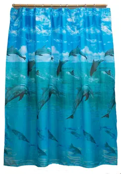 

,Fabric Shower Curtain, Dolphins, Blue,