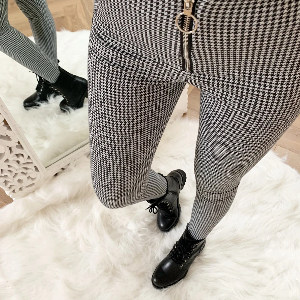 plaid skinny fit pants women's