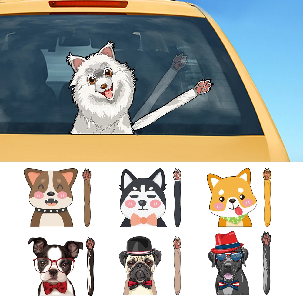 1pc Funny Cartoon Animal Dog Car Window Wiper Stickers Decorative