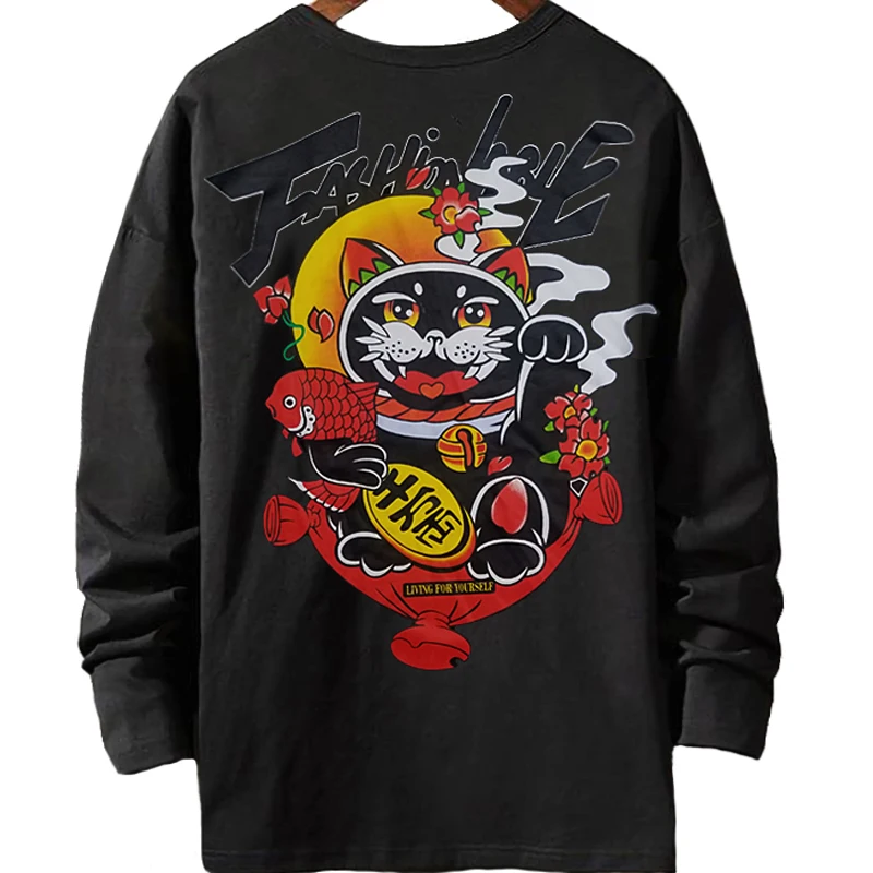 

Men T-shirt High Quality Casual 2019 Autumn Cat Pattern Male Long Sleeve Tshirt O-Neck Plus Size Men's Tops 5XL 6xl 7xl 8xl 9xl