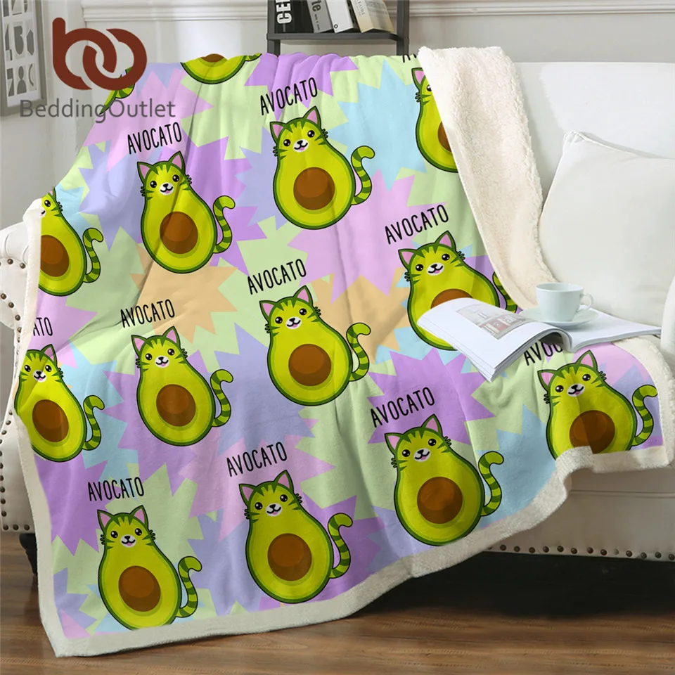 Beddingoutlet Avocado Cartoon Sherpa Blanket For Kids Avocato Furry