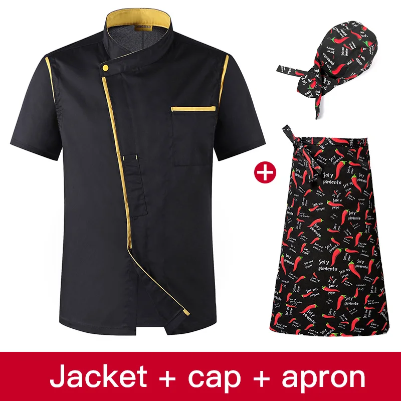 Wholesale Unisex Chef Jackets Hotel Kitchen restaurant uniforms shirts Catering Chef's work clothes Cafe waitress chef coat - Цвет: jacket hat apron