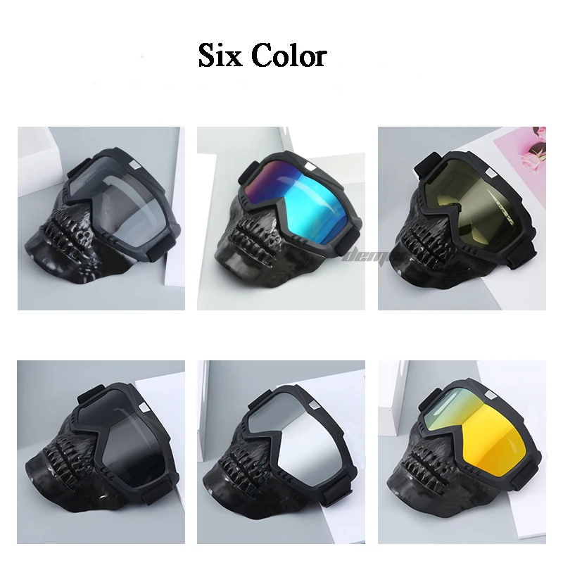 Outdoor Motorcycle Windproof Mask Military Airsoft Mask with Goggles Full Face Tactical Shooting Detachable Mask Goggles