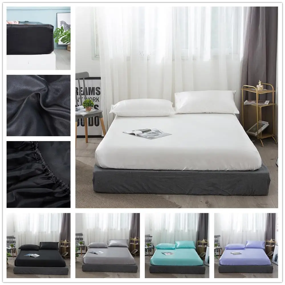 Satin Silk Protection Mattress Cover 5 Size Satin Bedsheet Smooth Soft Cool Bed Sheets With Elastic
