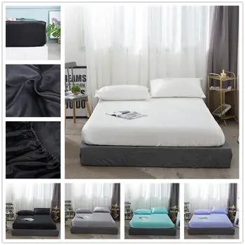 

Satin Silk Protection Mattress Cover 5 Size Satin Bedsheet Smooth Soft Cool Bed Sheets With Elastic Rope Solid Color Material