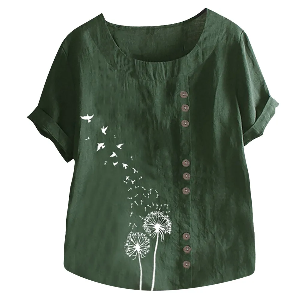 Рубашка с длинным рукавом Женская Повседневная хлопковая льняная с круглым вырезом Женские топы и блузки плюс размер boho блузка Femme Большие размеры Blusas - Цвет: Зеленый