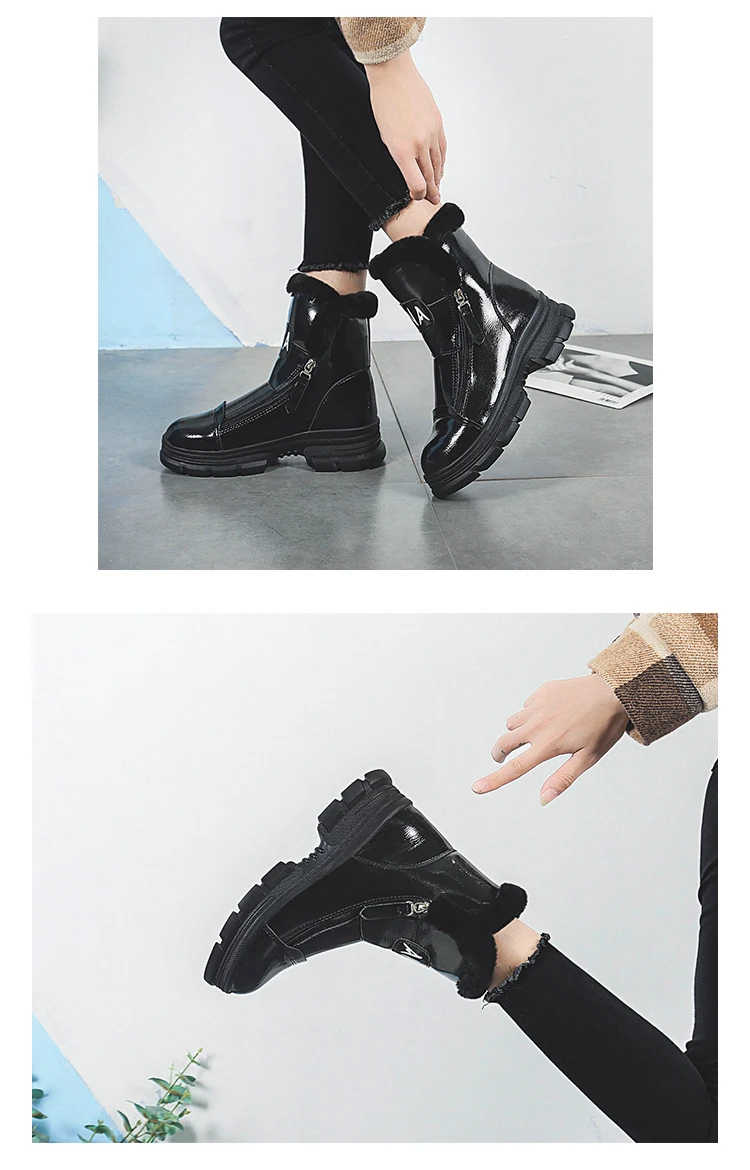 Winter Sneakers Warm Fur Shoes Woman Black White Sneakers Zipper Winter Boots Lady Casual Shoes High Top Sneakers Platform