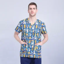 Летние топы с эффектом потертости, новая мода, v-образный вырез, Мужская одежда для салона красоты, стоматологическая клиника, рабочая одежда, костюм для врача, медсестры, Униформа, синяя собака