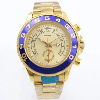 

Fashion WristWatches 44mm Yacht Two Tone Rose Gold Stainless Steel Men's Automatic Mechanical Watches Big Dial Chronograph work