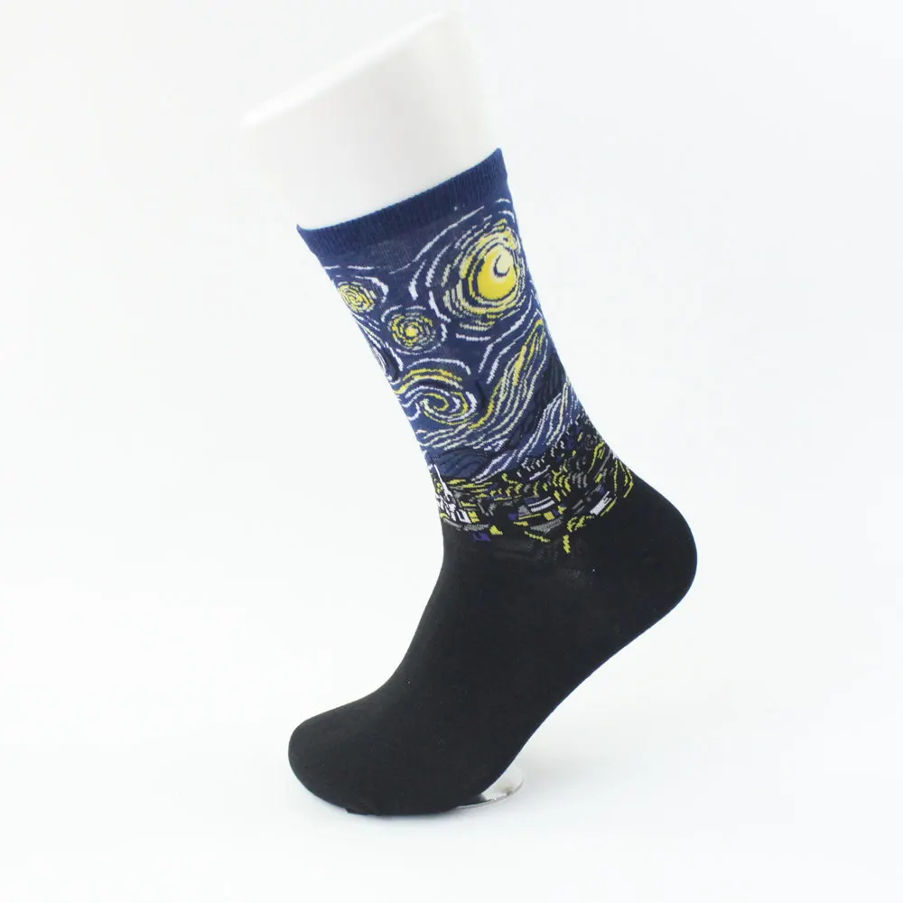 Носки мужские осенние зимние западные абстрактные Масляные картины мона лиза винтажные женские индивидуальные художественные носки масляные забавные счастливые носки - Цвет: Socks 1