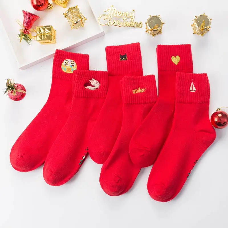 18 осень и зима новые продукты женские носки ярко-красные носки ступенчатый злодей большое счастье носки год участи ярко-красный S