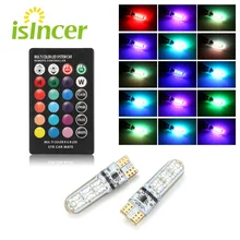 2 шт T10 W5W светодиодный светодиодные фары лампы RGB с дистанционным Управление 194 168 501 Стробоскопическая Светодиодная лампа светильник Лампы для чтения Белый Красный Янтарный w5w