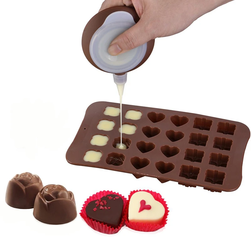 Non-Stick Silicone Chocolate Mold Rose Heart Gift Shape Jelly Candy Cake Mould Fondant Baking Tray Ice Cube Cake Decorating Tool