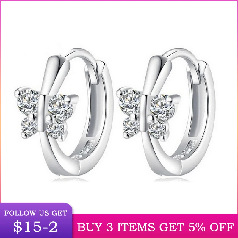 

LByzHan 100% Real 925 Sterling Silver Butterfly Hoop Earring Gold & Silver Color Earring For Women Gift CME0046