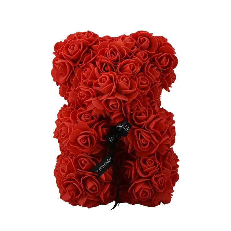 Большой изготовленный на заказ плюшевый медведь Роза 40 см с коробкой роскошный 3D медведь розы цветок Рождественский подарок Прямая поставка - Цвет: 25cm red