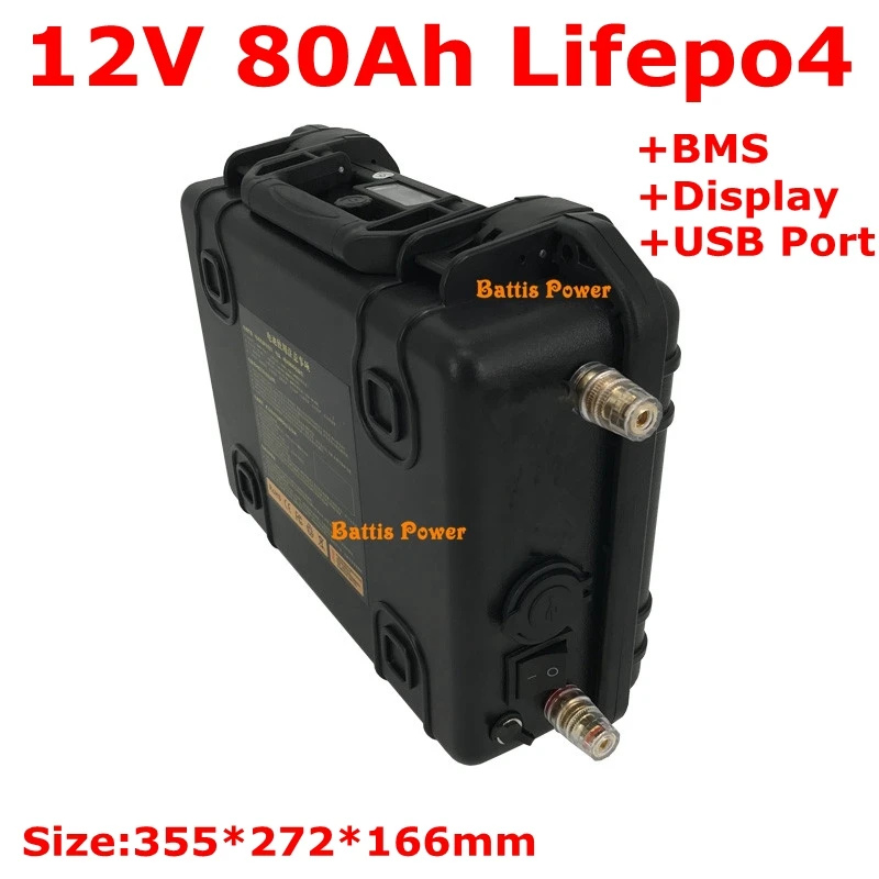 ABS Чехол 12V 80Ah LiFepo4 литиевая батарея с BMS Перезаряжаемый для навигации Светильник Солнечный sytem Инвертор+ 14,6 v 10A зарядное устройство