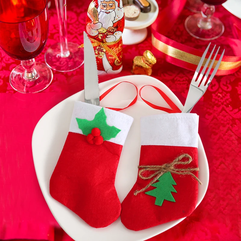 

Christmas Cutlery Bags Pocket Christmas Stocking Tableware Knife Fork Holder Sack Kitchen Table Decoration For Home Party