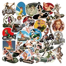 50Pcs World War II Pin-up Retro Girls Stickers Waterproof PVC Laptop Stickers for Luggage Skateboard Phone Computer Moto Sticker