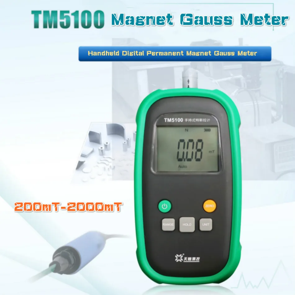 Handheld Digital Permanent Magnet Gauss Meter Tesla Meter Magnetic Flux Surface Magnetic Field Measuring Instrument TM5100
