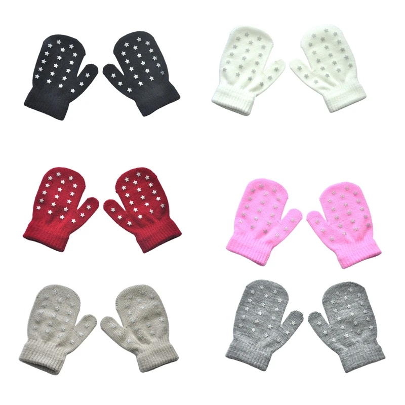 

094B Child Kids Baby Girls Boys 1-4 Winter Knitted Star Gloves Cartoon Warm Mittens Toddlers Outdoor Cartoon Star Cute Gloves