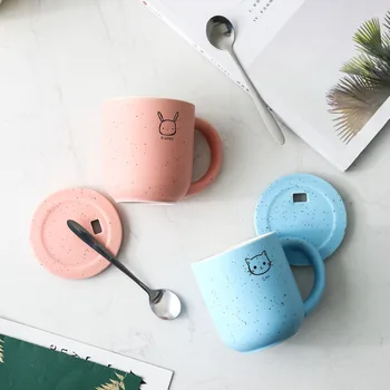 

Creative Fox Ceramic Cup Brief Breakfast Mug with Lid Scoop 400ml Large Capacity Household Milk Juice Cups Children's Water Mugs
