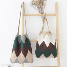 Normcore, геомерная вязаная сумочка, женская вязаная сумка-хобо в консервативном стиле,, унисекс, для подростков, Мягкая Повседневная сутулящаяся сумка, сумка-мессенджер