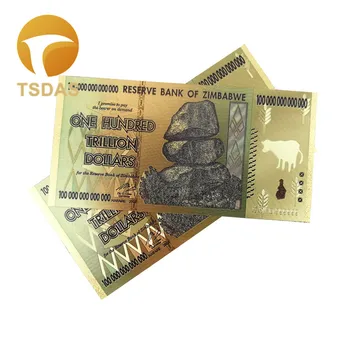 

Zimbabwe Gold Banknote One Hundred Trillion Dollars Banknote In 24k Gold Plated for Collection