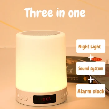 Wireless Bluetooth Speaker Lamp Touch Controlled Rechargable LED Color Sound Night Light Bedside Table Lamp With Alarm Clock